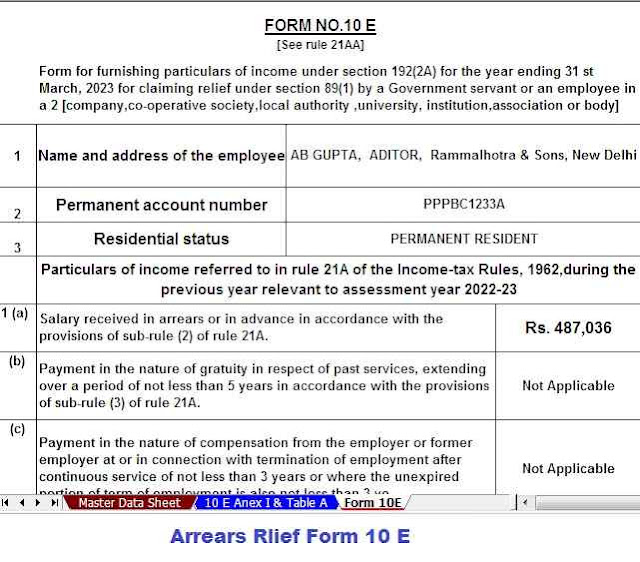 Income Tax Arrears Relief form 10 E