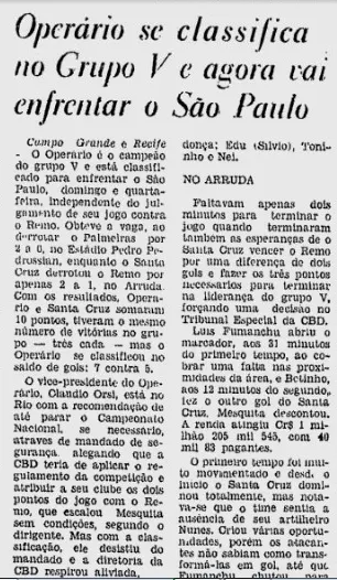 Jornal do Brasil Operário Palmeiras 1977