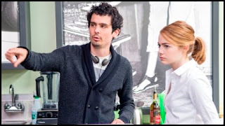 Damien Chazelle y Emma Stone en el set de La La Land