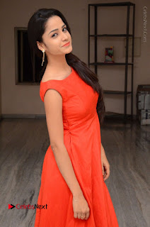 Telugu Actress Divya Nandini Stills in Orange Sleeveless Gown at Chennai Chaitrama Movie le Launch Event  0020.JPG