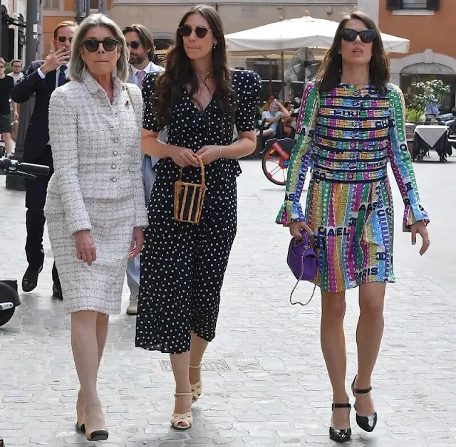 Princess Alexandra in Stine Goya Nadia dress, Beatrice Borromeo in Chanel dress, Tatiana in Alessandra Rich polka-dot dress, Charlotte Casiraghi