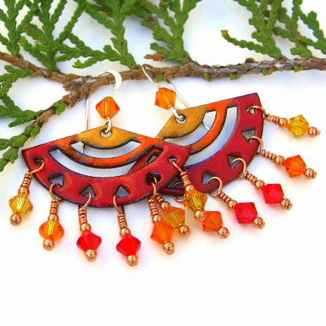 colorful enamel chandelier jewelry in yellow orange red