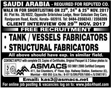 Reputed company Large Jobs for KSA - Free Recruitment