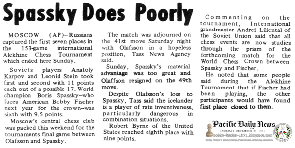 Spassky Does Poorly