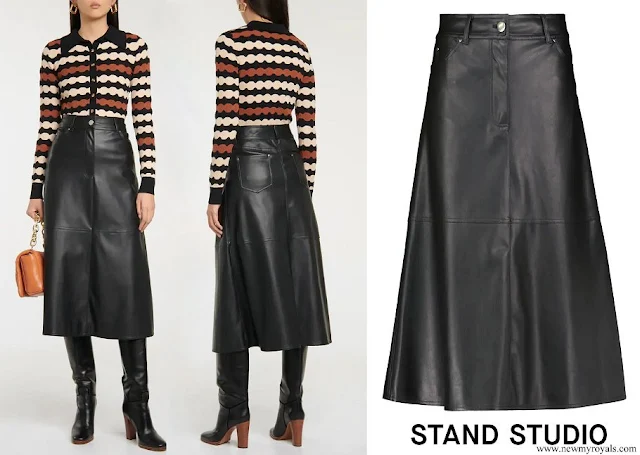 Crown Princess Victoria wore Stand Studio Riley Faux Leather Midi Skirt
