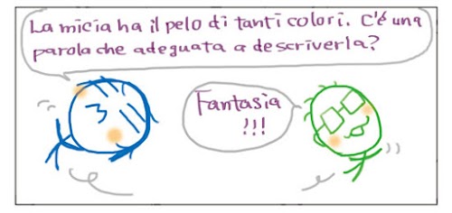 La micia ha il pelo di tanti colori. C'e' una parola che adeguata a descriverla? Fanatasia!!!