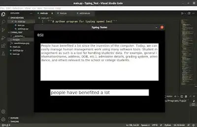 main window of the typing speed tester