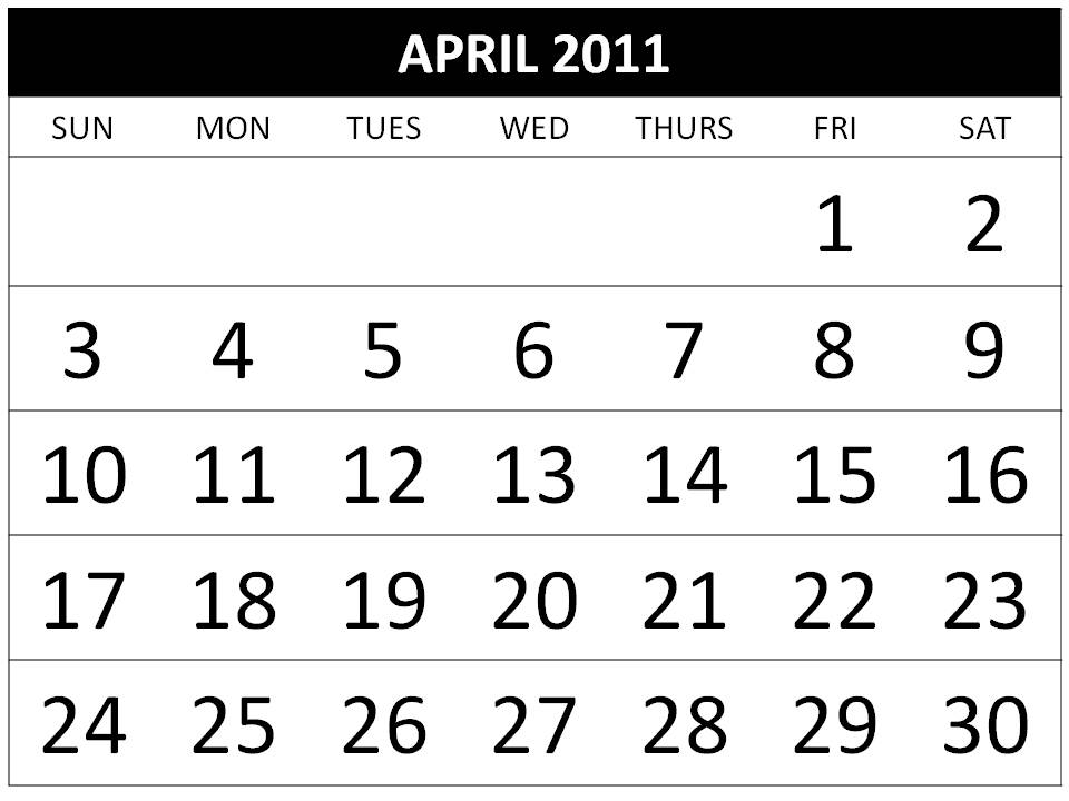 2011 calendar april. monthly calendar april 2011