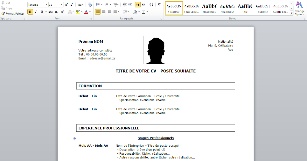Docx Modele Cv 2020 Simple