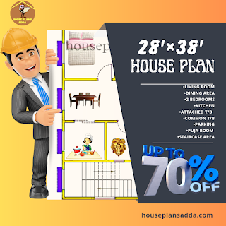 28 by 38 house plan with Parking 2BHK