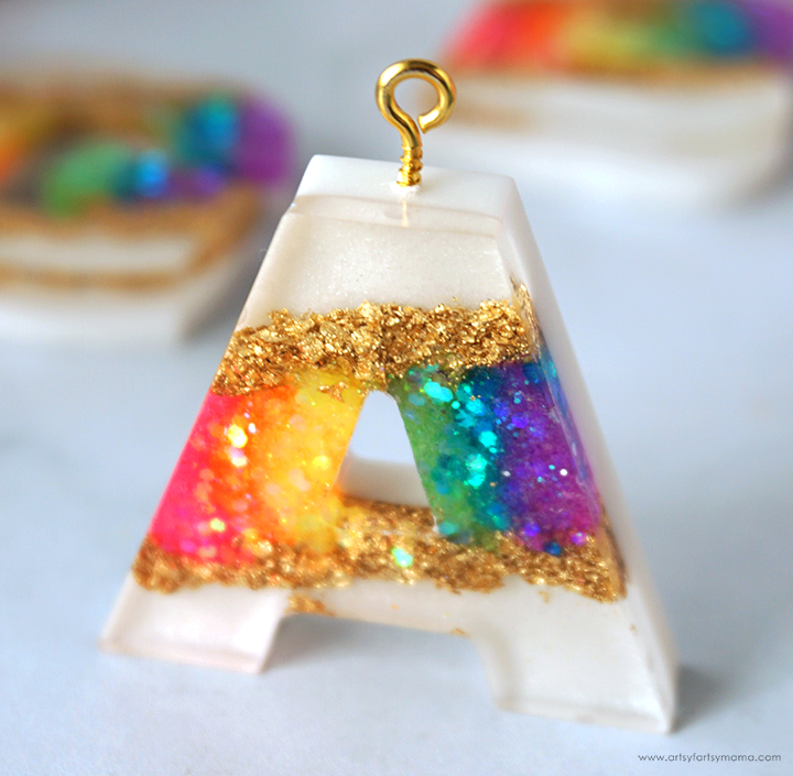 Resin Rainbow Geode Letter Keychain