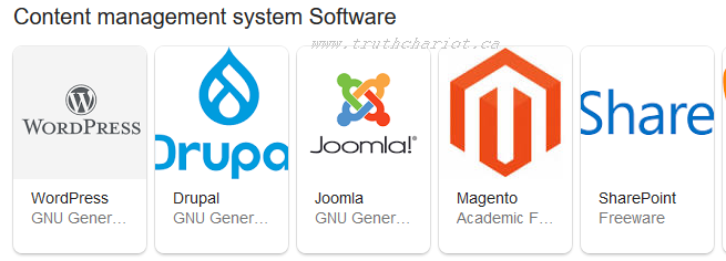 This is a partial Google generated list of Content Management Systems