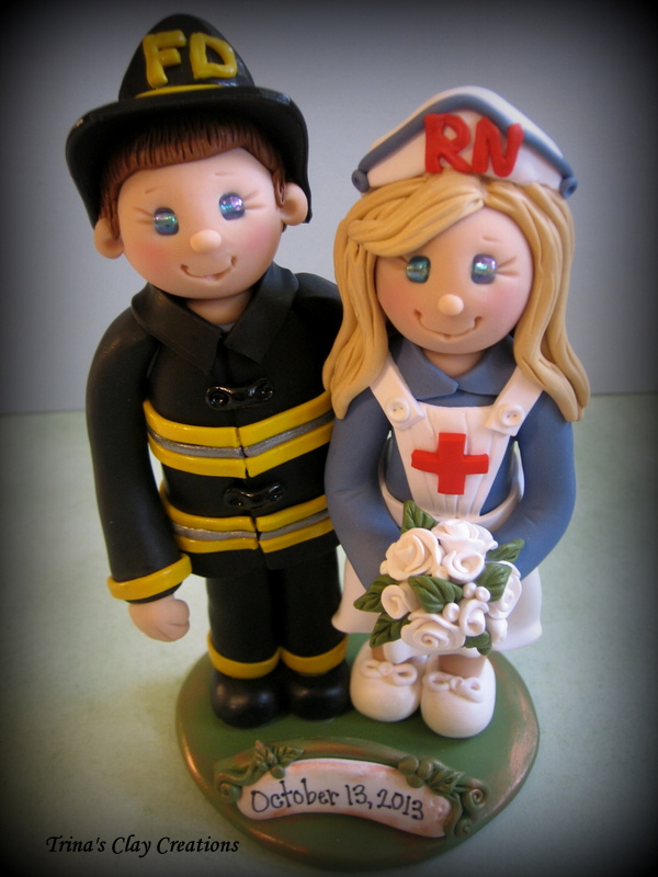 Trina s Trinketts Nurse  and Firefighter  Wedding  Cake  Toppers 
