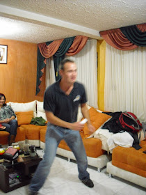 'Wrong Way' learning to dance with the help of a Playstation. You just can't teach an old dog new tricks!