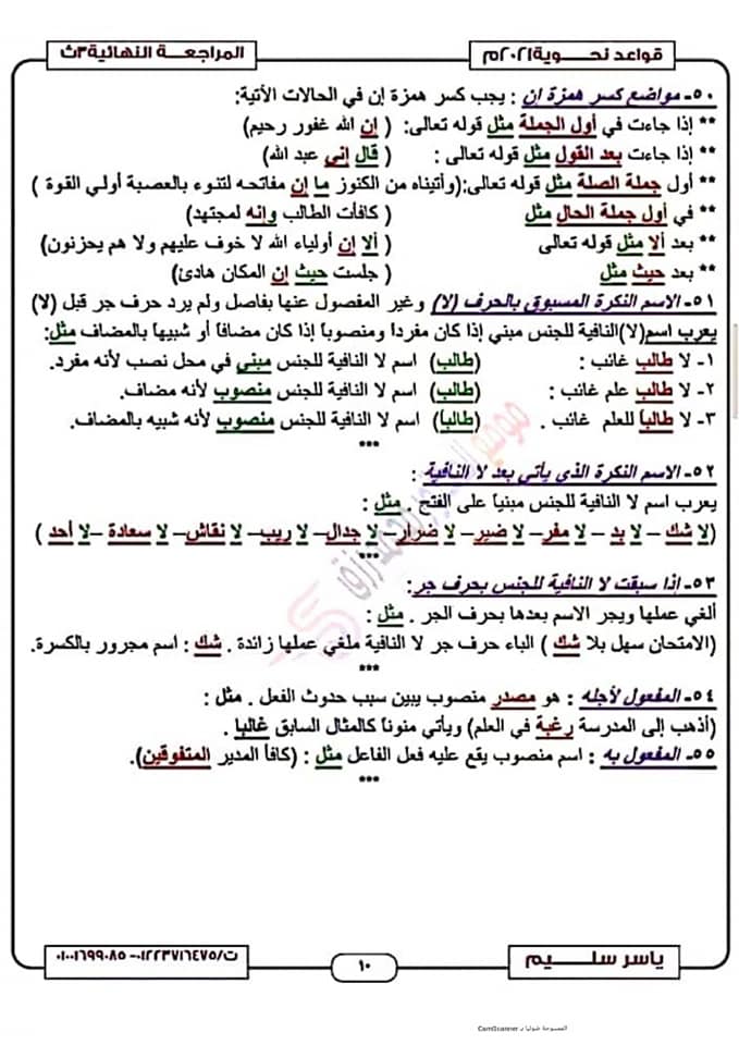 المراجعة النهائية فى اللغة العربية للصف الثالث الثانوى الترم الثاني