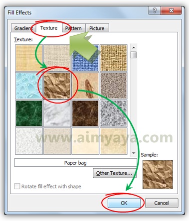  Gambar: Memilih paper bag sebagai tekstur background dokumen microsoft word 2010