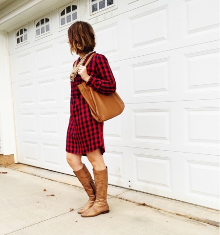 plaid shirt dress, holiday style, how to wear riding boots