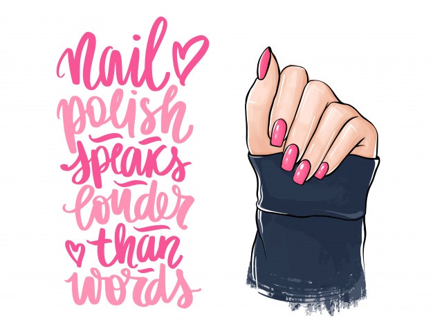 Vector Beautiful female hands holds nail polish bottle. Handwritten  lettering about nails and manicure. Inspiration quote for beauty salon  Stock Vector | Adobe Stock