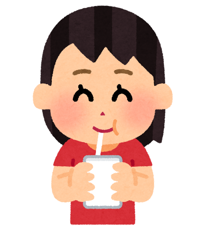 無料イラスト かわいいフリー素材集 パックの飲み物を飲む子供のイラスト 女の子