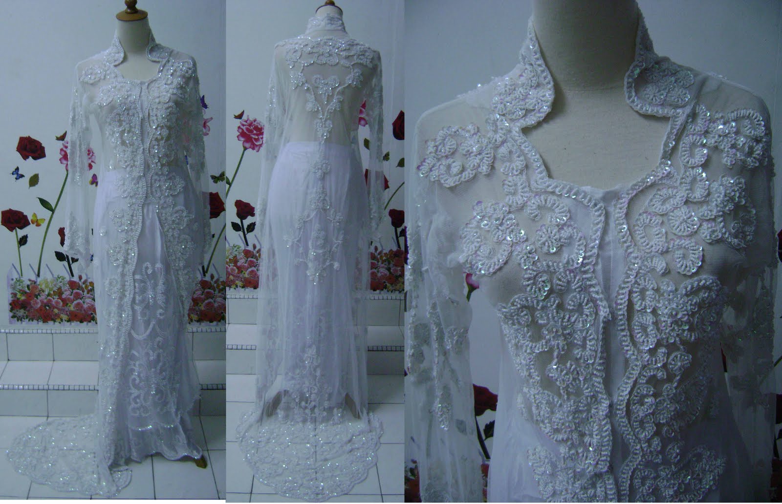  BAJU PENGANTIN KEBAYA SULAM KEBAYA MELERET PUTIH BAJU 