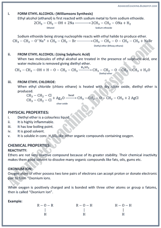 XII Chemistry Notes - Carbon Compounds With Oxygen Containing Functional Group