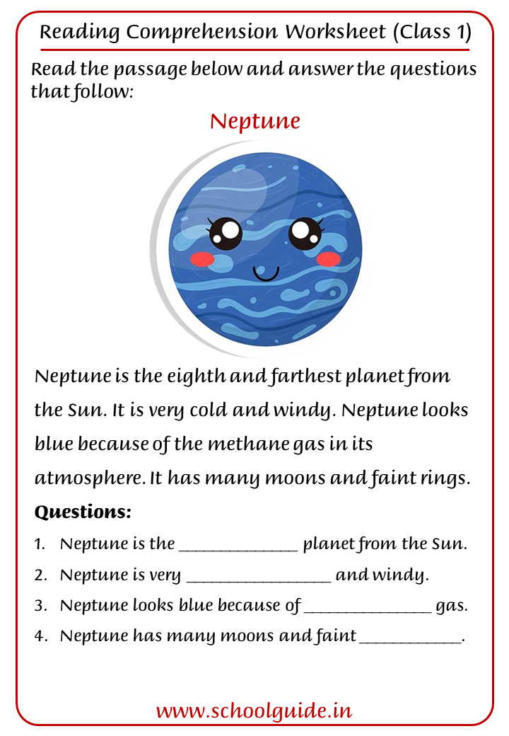 Reading Comprehension Worksheets for Class 1