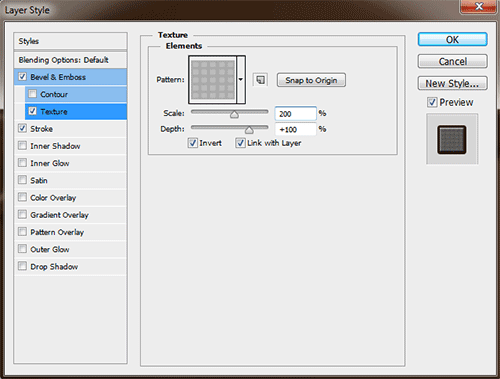 Settings for texture.