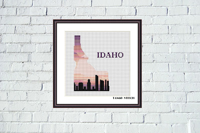 Idaho state map skyline silhouette cross stitch - Tango Stitch