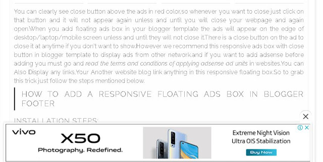 Fixed Responsive Floating AdSense Box In Your Footer