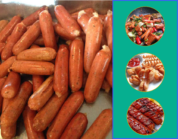 What is Sausage? Sausage is coarse or fine meat that is mashed to reduce particle size, made from one or more types of meat or from meats byproducts such as heart, kidney and liver with the addition of spices, curing ingredients (optional), fillers and binders (USDA, 2011 ).  Delicious Sausages are usually served with a cooking process, either boiled, steamed, fried and grilled. In the past, sausages were used as a mixture of delicious dishes such as sandwiches and soups, but nowadays sausages can be consumed alone and made into ready-to-eat products.  Based on the raw material for meat, sausages consist of chicken sausage, pork sausages and beef sausage. Chicken sausages in Indonesia have a lot of interest and are almost always available in every convenience store. Chicken sausages is usually made from chicken breast. This is because chicken breast produces the largest yield compared to other parts, such as thighs, chicken wings, neck and offal.  According to Pearson and Dutson (1977), the fat content (cholesterol) in chicken breast is the smallest of the other parts of 58 mg / 100g BDD so that it can reduce the amount of fat intake for the body.