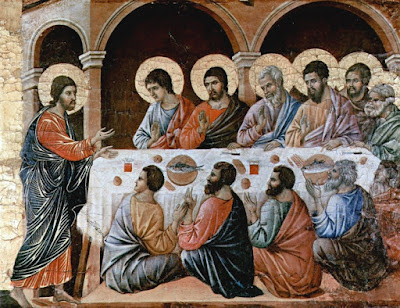 Duccio, di Buoninsegna, d. 1319. Christ Appears to the Disciples at the Table after the Resurrection, from Art in the Christian Tradition, a project of the Vanderbilt Divinity Library, Nashville, TN. http://diglib.library.vanderbilt.edu/act-imagelink.pl?RC=49184 [retrieved April 11, 2021]. Original source: www.yorckproject.de.