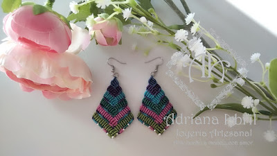 Pendientes en macramé, aros, aretes, Earrings, hoops, earrings in macramé by #AdrianaAbril