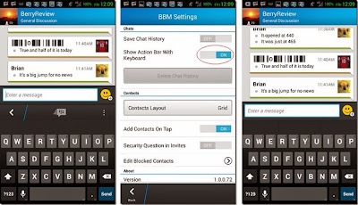 How to hide Action Bar above the keyboard in the BBM on Android and iOS