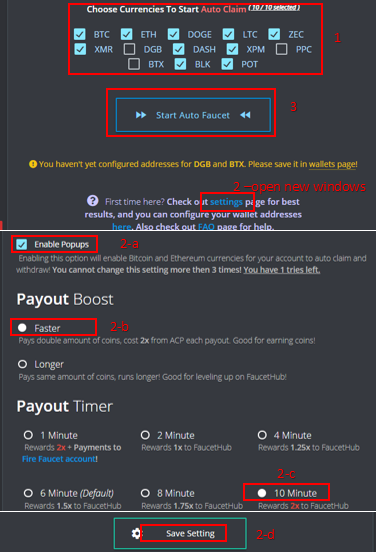 setting for auto claiming in firefaucet.win