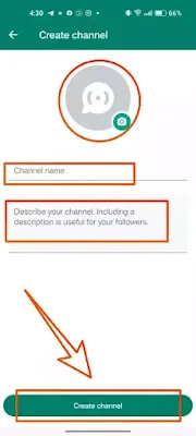 enter the WhatsApp Channel name and Channel description and set a profile picture