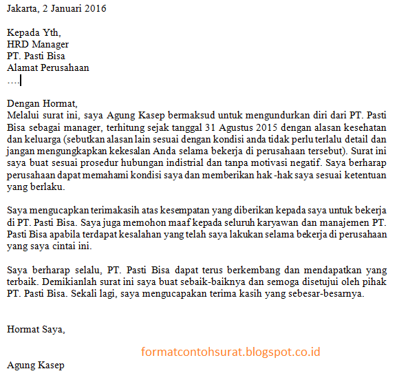 Contoh Surat Pengunduran Diri yang Baik dan Sopan