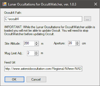 Lunar Occ add-in dialog box completed