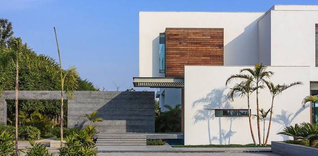 Entrance facade on modern home 