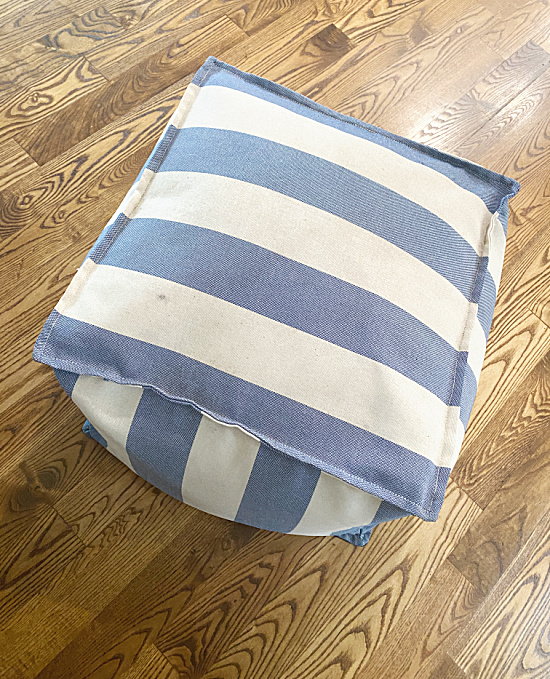 blue and white striped pouf