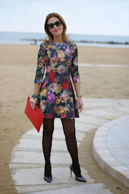 floral dress, Zara red clutch, amelie necklace, Mercantia gioelli, Fashion and Cookies, fashion blogger