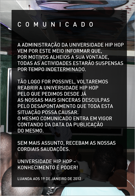 UNIVERSIDADE HIPHOP comunicado