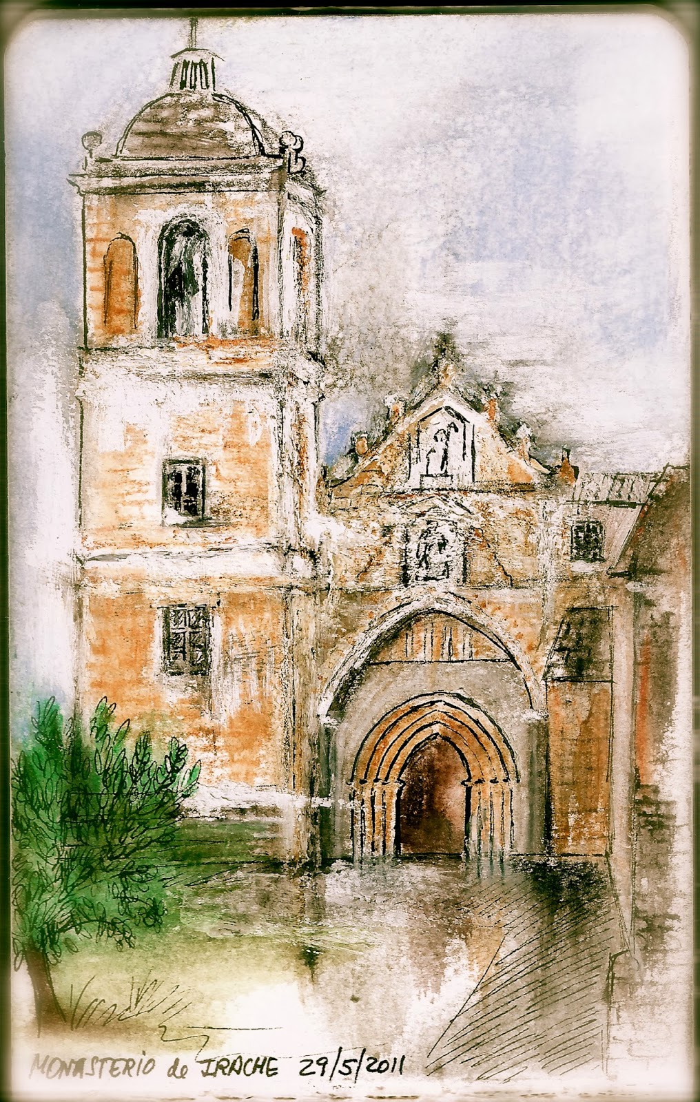 Dibujo del Monasterio de Irache en Navarra. Camino Francés