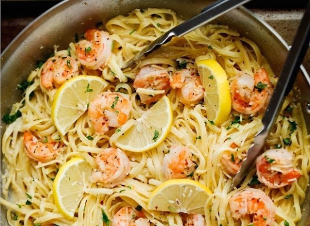 Creamy Lemon Garlic Shrimp Pasta #dinner #pasta