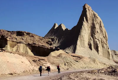 back-packers walking in the geo-park of Qeshm.