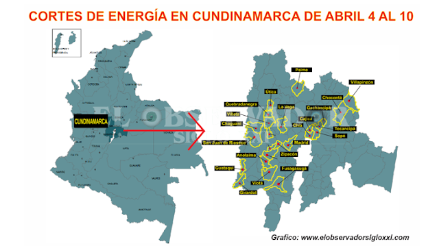 Nuevos cortes de energía por parte de Codensa en Cundinamarca de Abril 4 al 10