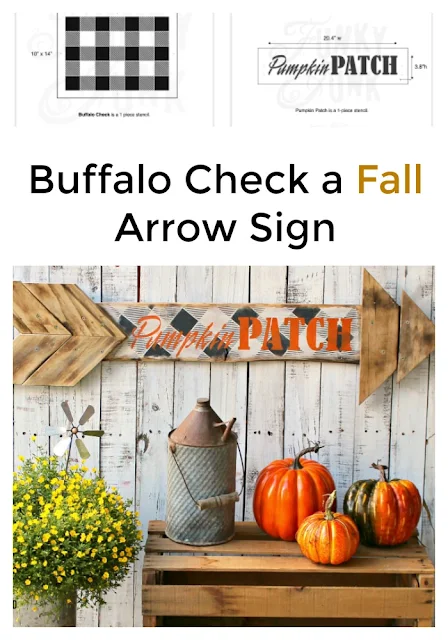 Fall Buffalo Check Pumpkin Patch Arrow Sign Idea #oldsignstencils #stencil #fall #autumn #falldecor #signs #arrows #buffalocheck