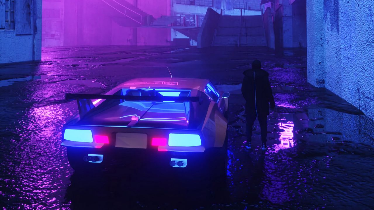 Wallpaper Neon Car Silhouette