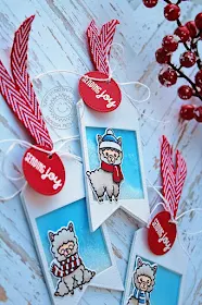 Sunny Studio Stamps: Build-A-Tag Gleeful Sliding Window Alpaca Holiday Sending Joy Holiday Tags by Vanessa Menhorn