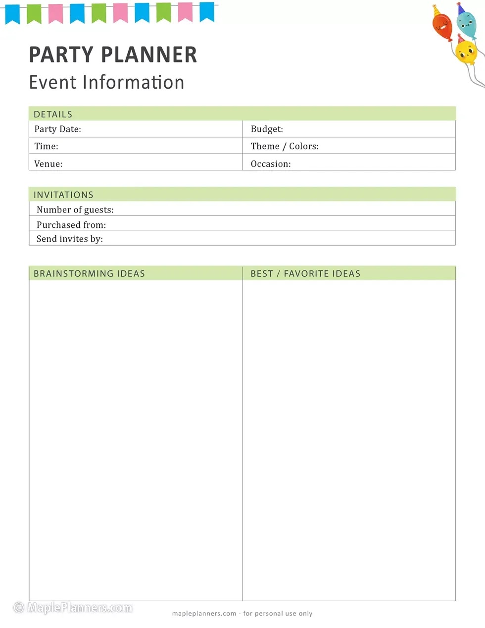 Party Planner Event Details