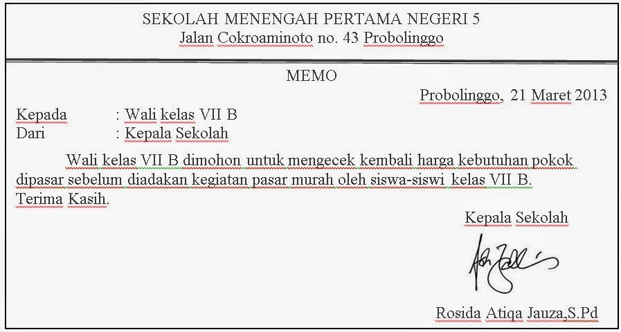 Contoh memo singkat padat dan jelas  Berita Hari Ini